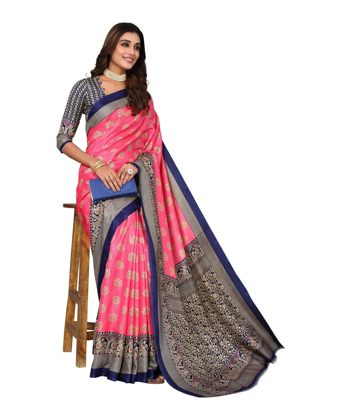 Vamika peach Printed Art Silk Saree | Grocsy