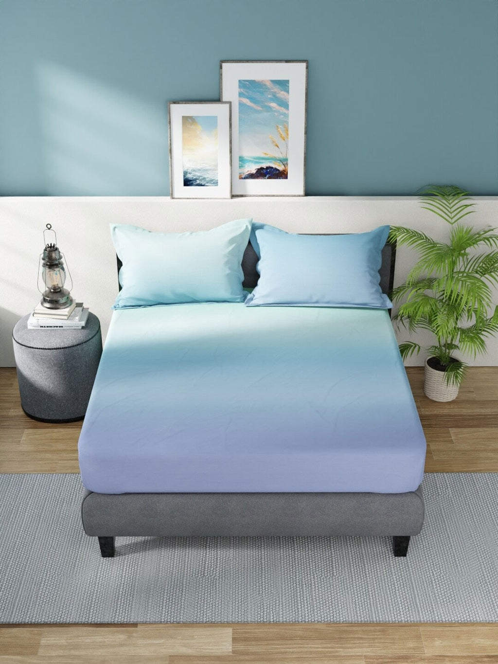 Nautica Bradford Green & Blue 160 TC Pure Cotton King Bedsheet & 2 Pillow Covers | Grocsy