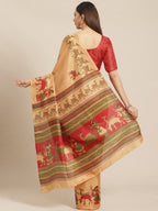 Saree Mall Golden & Maroon Printed Bhagalpuri Saree | Grocsy