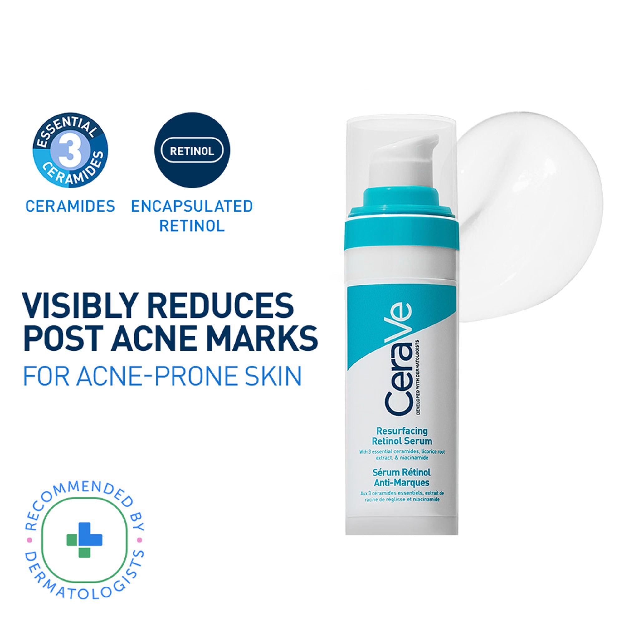 CeraVe Resurfacing Retinol Serum, Reduces Acne Marks with Licorice Root Extract & Niacinamide | Grocsy