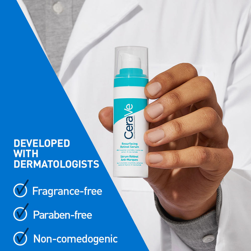 CeraVe Resurfacing Retinol Serum, Reduces Acne Marks with Licorice Root Extract & Niacinamide | Grocsy