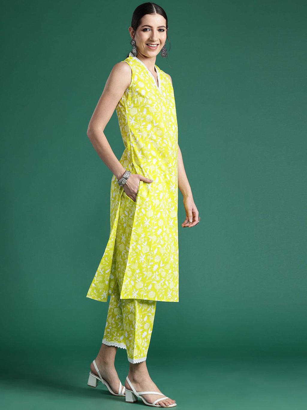 Indo Era Floral Printed Pure Cotton Kurta with Trousers | Grocsy