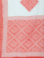 HERE&NOW Women Orange Ethnic Motifs Embroidered Pure Cotton Kurta with Trousers & With Dupatta | Grocsy