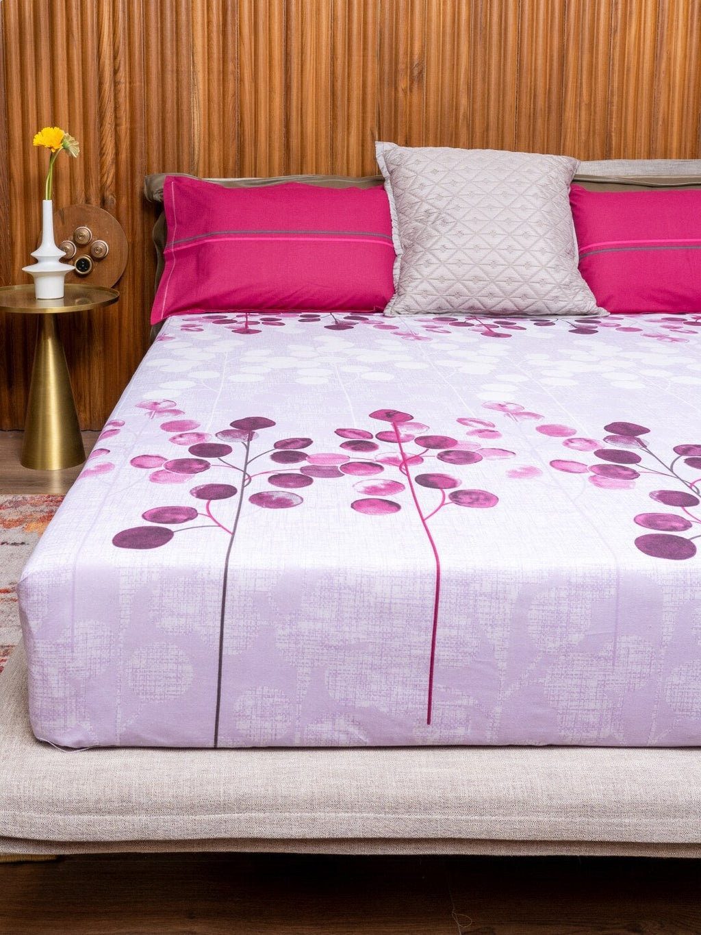 URBAN SPACE Divine Purple Floral 144 TC Pure Cotton Queen Bedsheet With 2 Pillow Covers | Grocsy