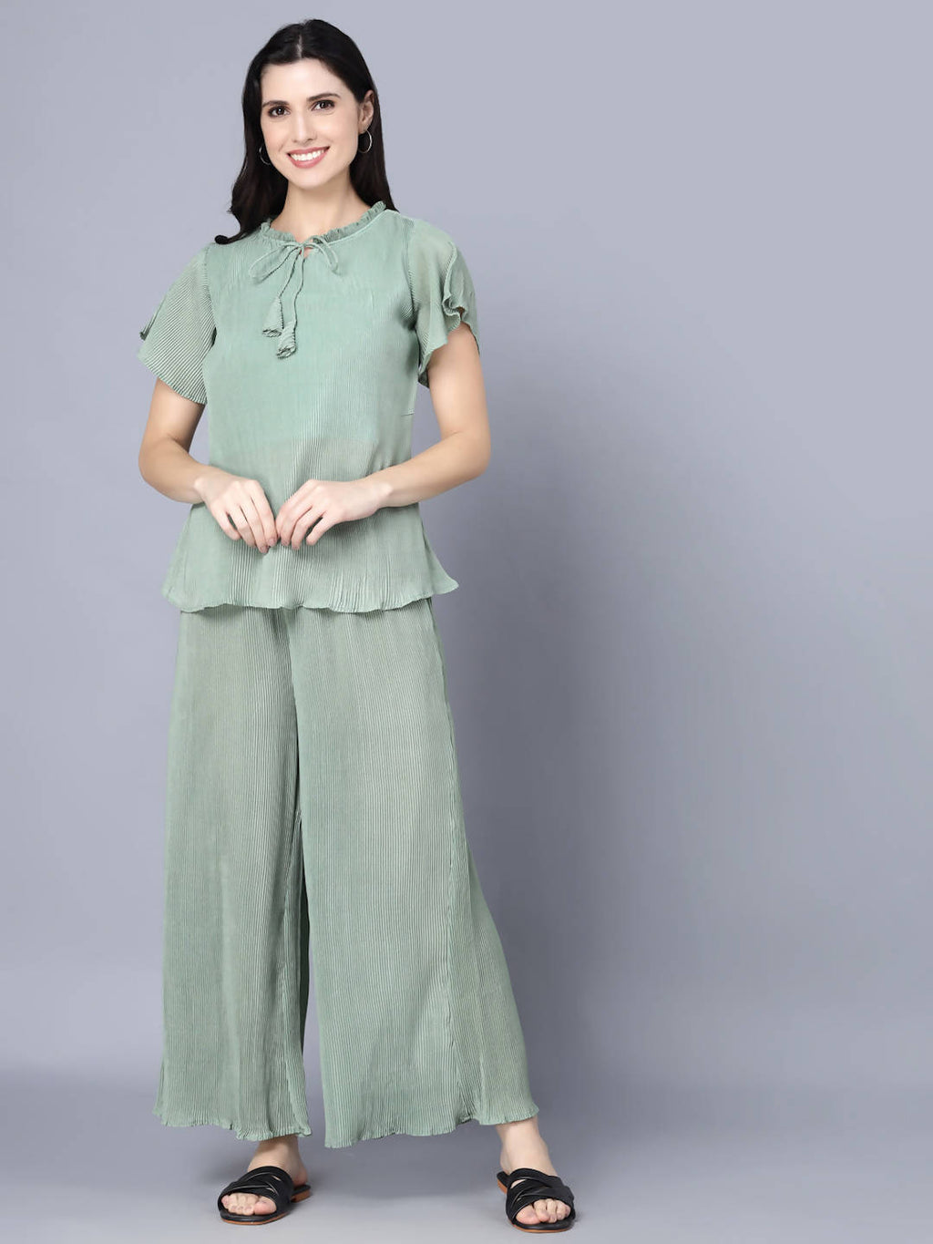 Myshka Women Green Top with Palazzos | Grocsy