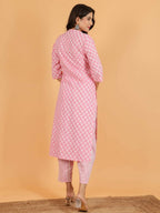 Aramya Pink Soft Cotton Floral Print Straight Kurta Pant Set for Women | Grocsy