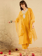 Indo Era Floral Yoke Design V-Neck Straight Kurta With Trousers & Dupatta | Grocsy
