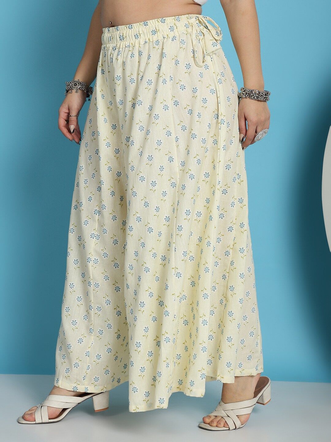 TAG 7 Ethnic Motifs Printed Pure Cotton Flared Ethnic Palazzo | Grocsy