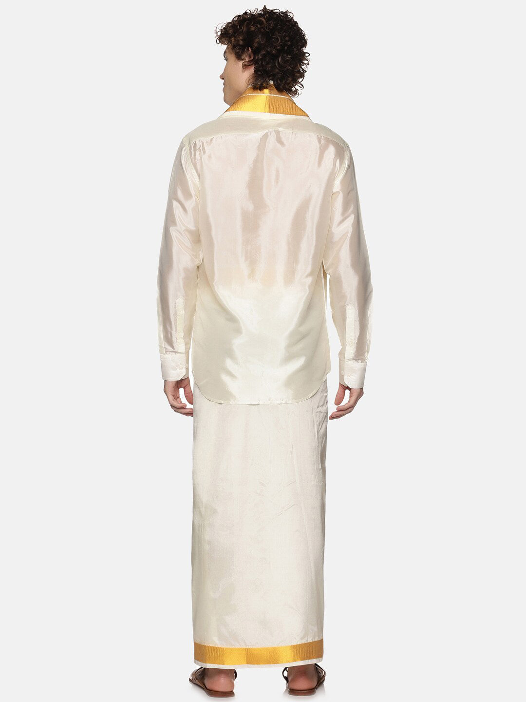 Sethukrishna Men Cream Solid With Angavastram | Grocsy