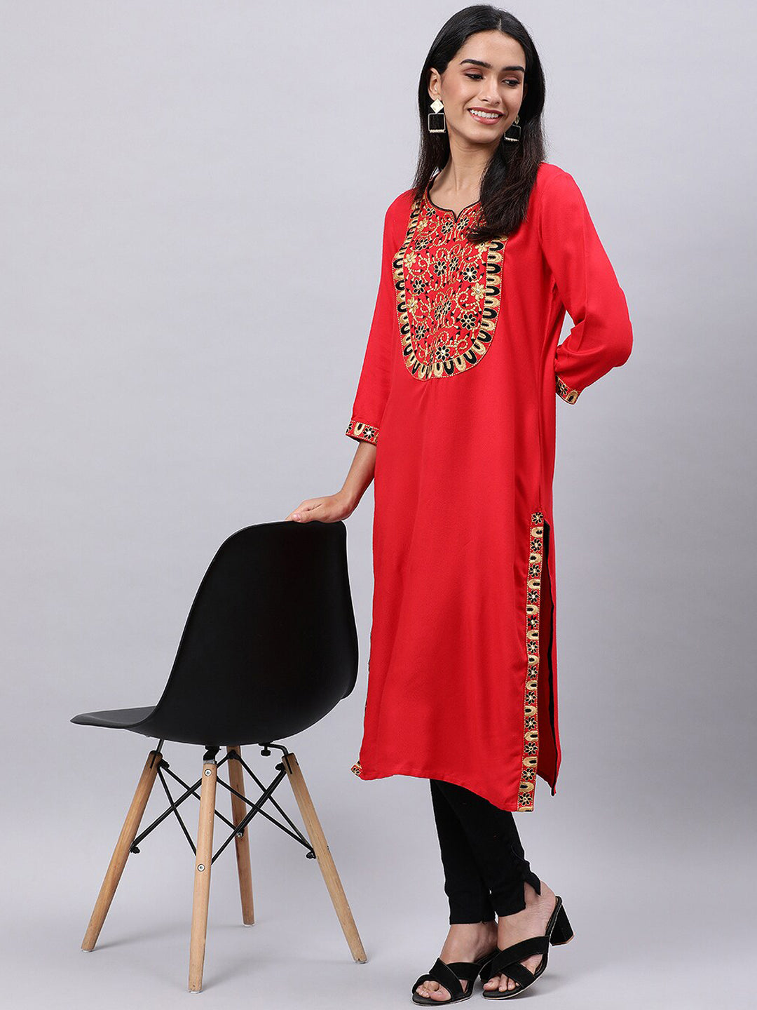 Souchii Women Ethnic Motifs Yoke Design Mirror Work Kurta | Grocsy