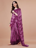 Sangria Purple Abstract Printed Saree | Grocsy