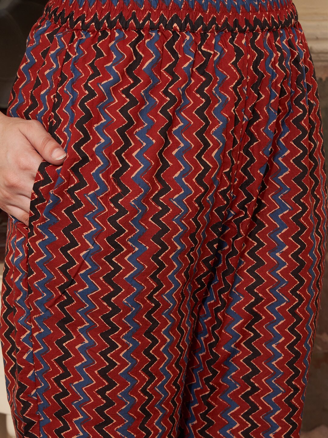 Sangria Maroon Ethnic Motifs Printed Mirror Work Pure Cotton Kurta with Trousers & Dupatta | Grocsy