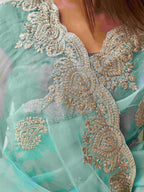 Tikhi Imli Ethnic Motifs Embroidery Organza Heavy Work Saree | Grocsy