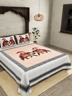JAIPUR FABRIC Peach Ethnic Motifs Cotton 250 TC Super King Bedsheet With 2 Pillow Covers | Grocsy
