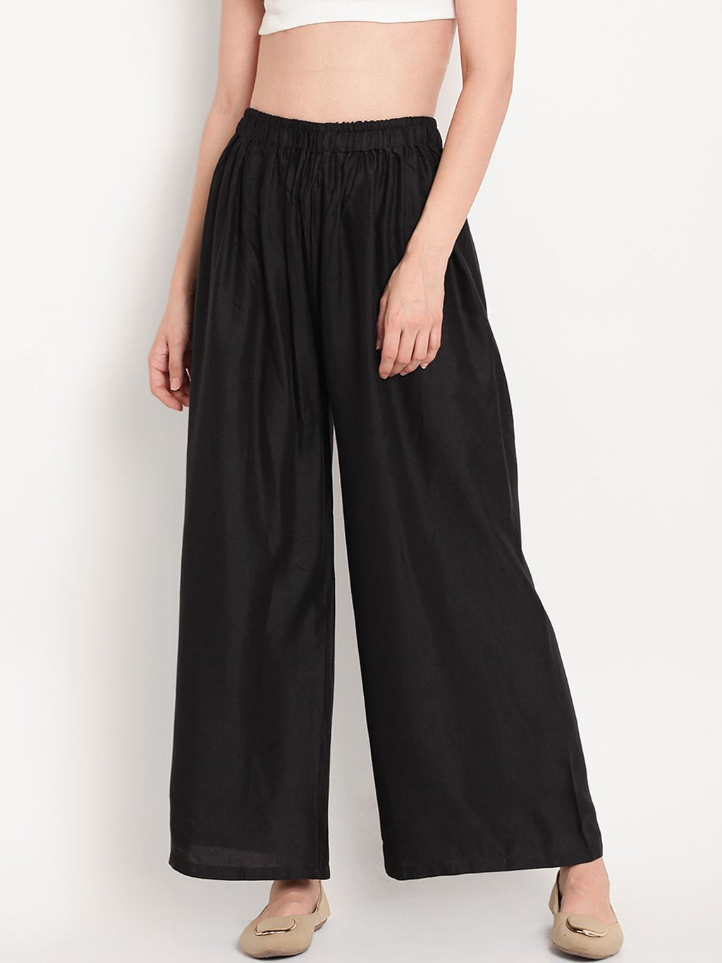 TAG 7 Women Pack Of 2 White & Black Solid Flared Palazzos | Grocsy