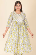 Aramya Yellow Soft Cotton Floral A-line Kurta for Women | Grocsy