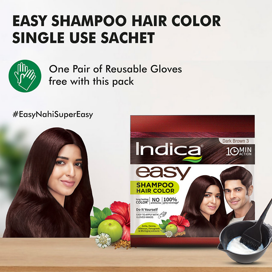 Indica Easy Hair Color Shampoo Dark Brown 3 | Grocsy