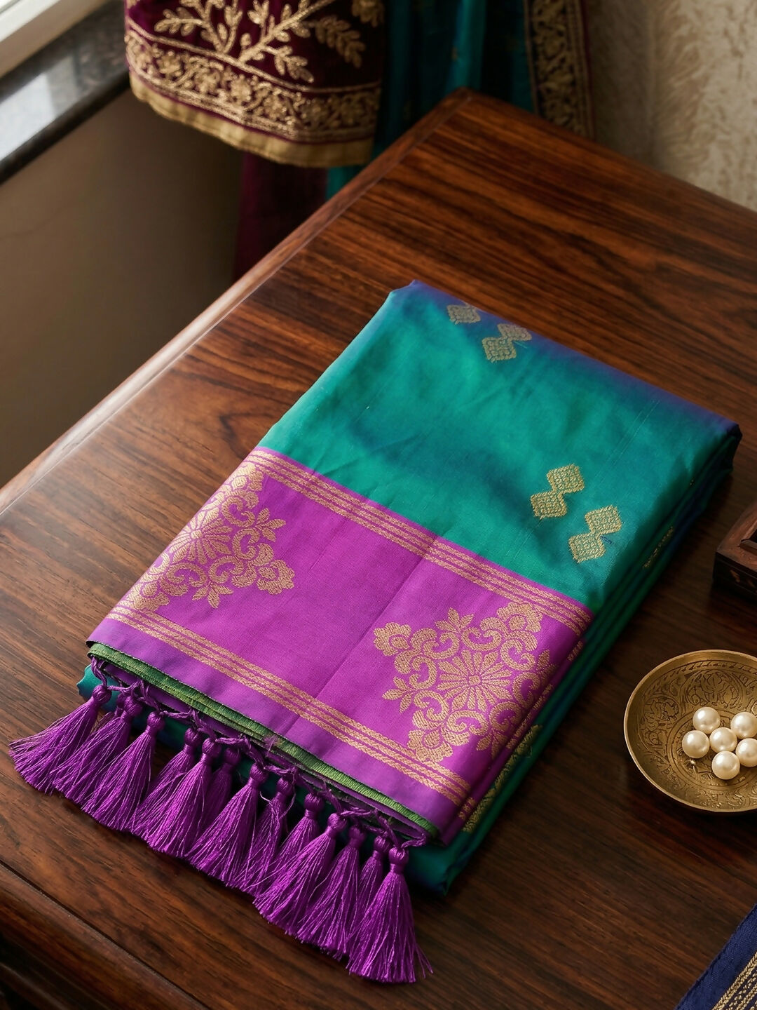 Shree Shyam Fashion Teal Green Soft Silk Saree | Grocsy