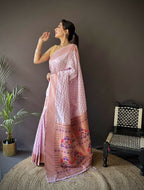 Joban Fashion Lavender Jacquard Butti Soft Lichi Silk Paithani Saree | Grocsy
