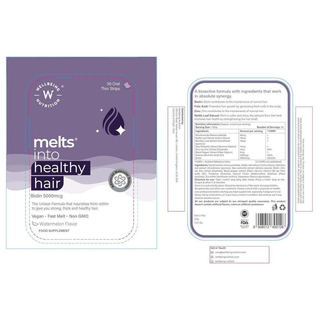 Wellbeing Nutrition Melts Healthy Hair & Hair Fall Control Strips Combo | Grocsy