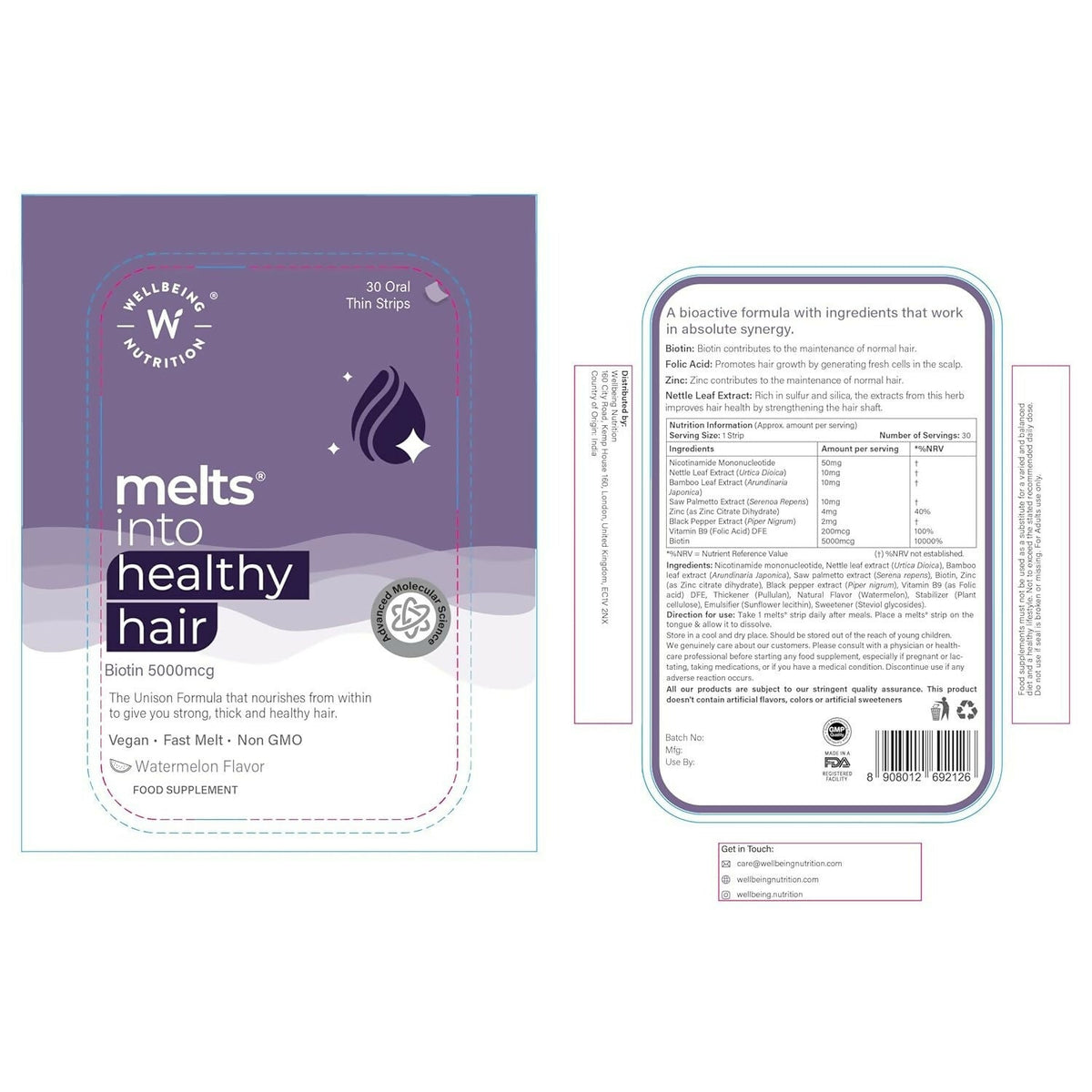 Wellbeing Nutrition Melts Healthy Hair & Hair Fall Control Strips Combo | Grocsy
