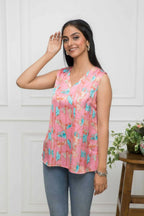 Myshka Women Multi-Abstract V-Neck No Sleeves Polyester Top | Grocsy