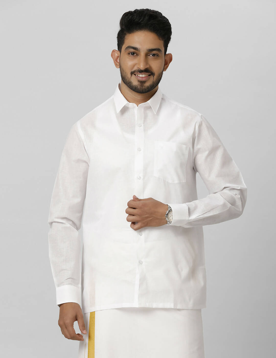 Ramraj Cotton Mens Full Sleeve Formal Poly Cotton White Shirt | Grocsy