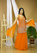 Joban Fashion Orange Georgette Embroidered Sharara Set | Grocsy