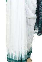 Vamika Sambalpuri Ikat Cotton Plane Kunbha White & Green Saree | Grocsy