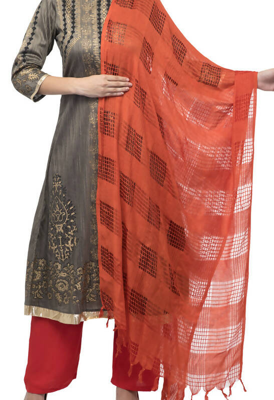 Mominos Fashion Moeza Orange Window Cotton Dupatta | Grocsy