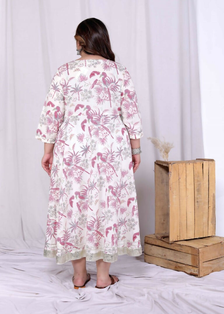 Miravan Women's Plus Size Light Pink Floral Printed and Anarkali Kurta with Dupatta | Grocsy