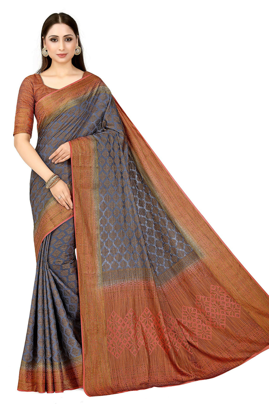 Mimosa Women's Patola Art Silk Grey Saree | Grocsy