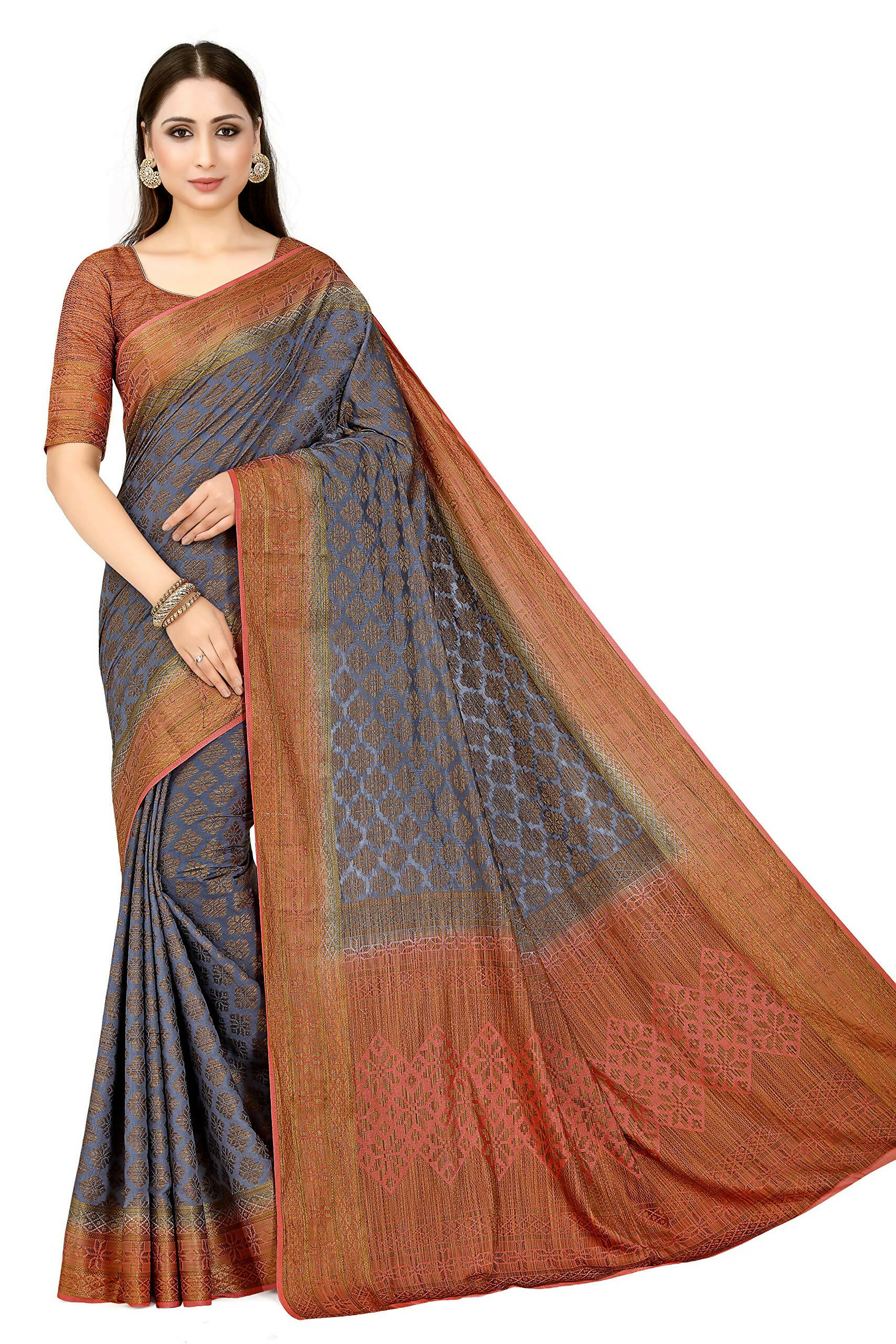 Mimosa Women's Patola Art Silk Grey Saree | Grocsy