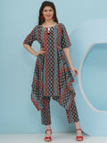 Joban Fashion Ikkat Printed Co Ord Set - Blue Red | Grocsy