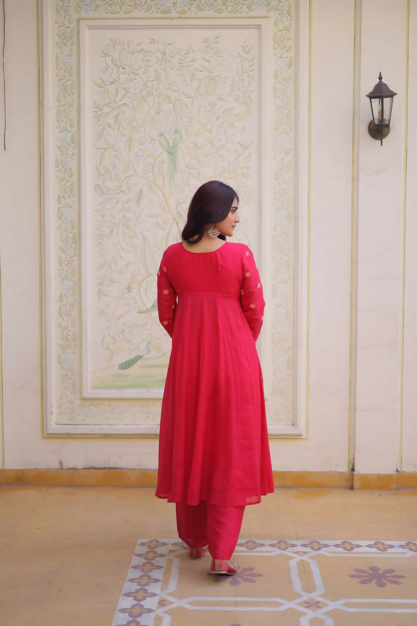 Teeya Creation Womens New Fancy Mul Chanderi With Embroidered Work Gown Set | Grocsy