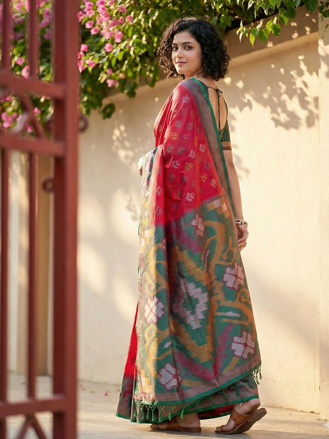 Shree Shyam Fashion Red Pochampally Silk Saree | Grocsy