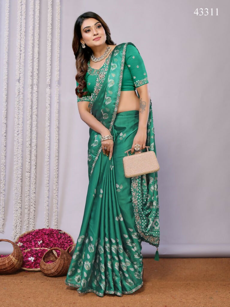 Green Gajji Silk Cord Jari Thread Stone Sequence Saree - Norita Saumya | Grocsy
