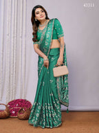 Green Gajji Silk Cord Jari Thread Stone Sequence Saree - Norita Saumya | Grocsy