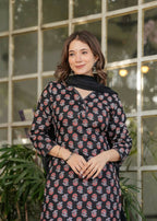 Black Pure Cotton Printed Anarkali Suit with Dupatta - Rashmika | Grocsy