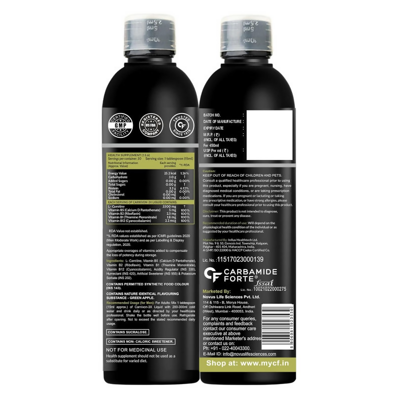 Carbamide Forte L-Carnitine 3300mg Liquid - Green Apple | Grocsy