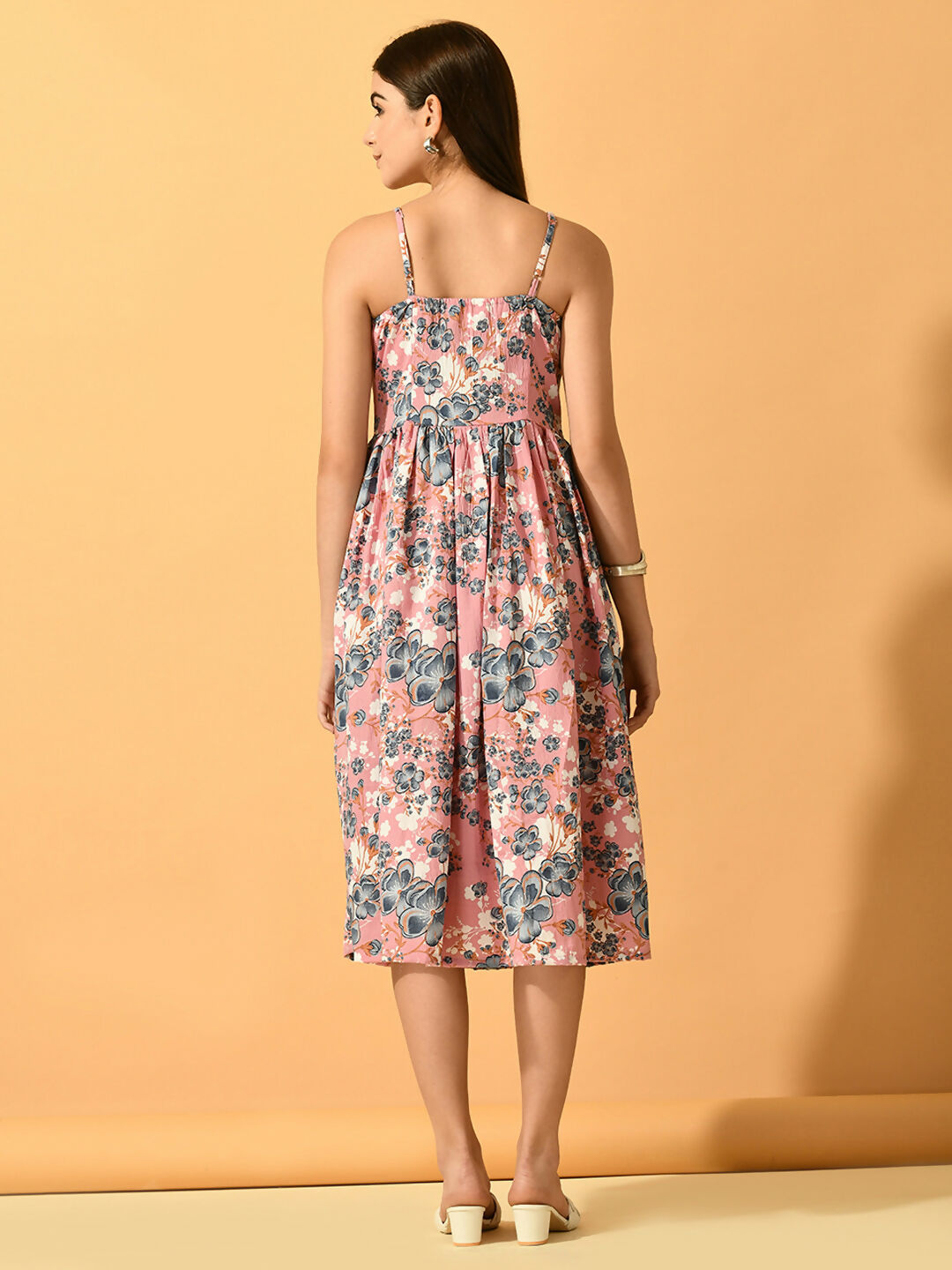Myshka Women's Pink Fit and Flare Party Dress | Grocsy