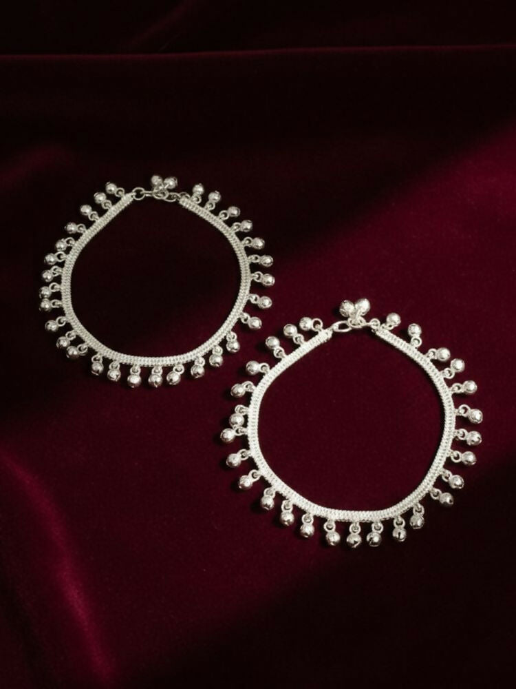 NVR Women Set of 2 Silver Plated Ghunguru Beaded Anklet | Grocsy
