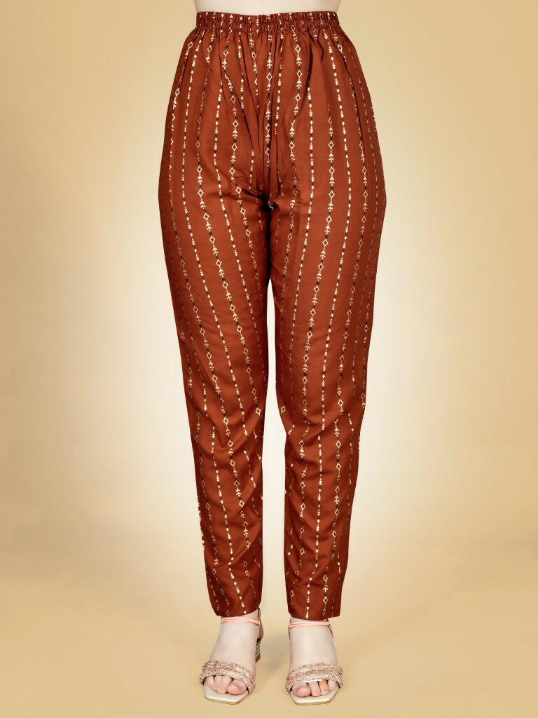 Jyoti Fashion Women's Rust Viscose Rayon Embroidered Kurta Pant Set | Grocsy