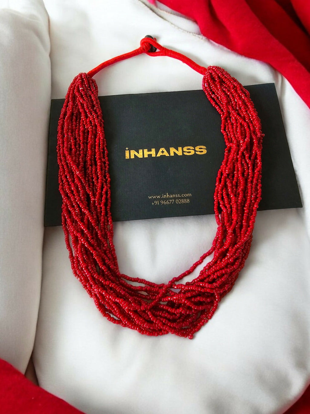 Inhanns Handmade Beaded Multilayer Necklace, 20 Layers - Red | Grocsy