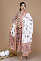 Miravan Women's Surpassing Orange Partywear Floral Printed Anarkali Kurta Dupatta  | Grocsy