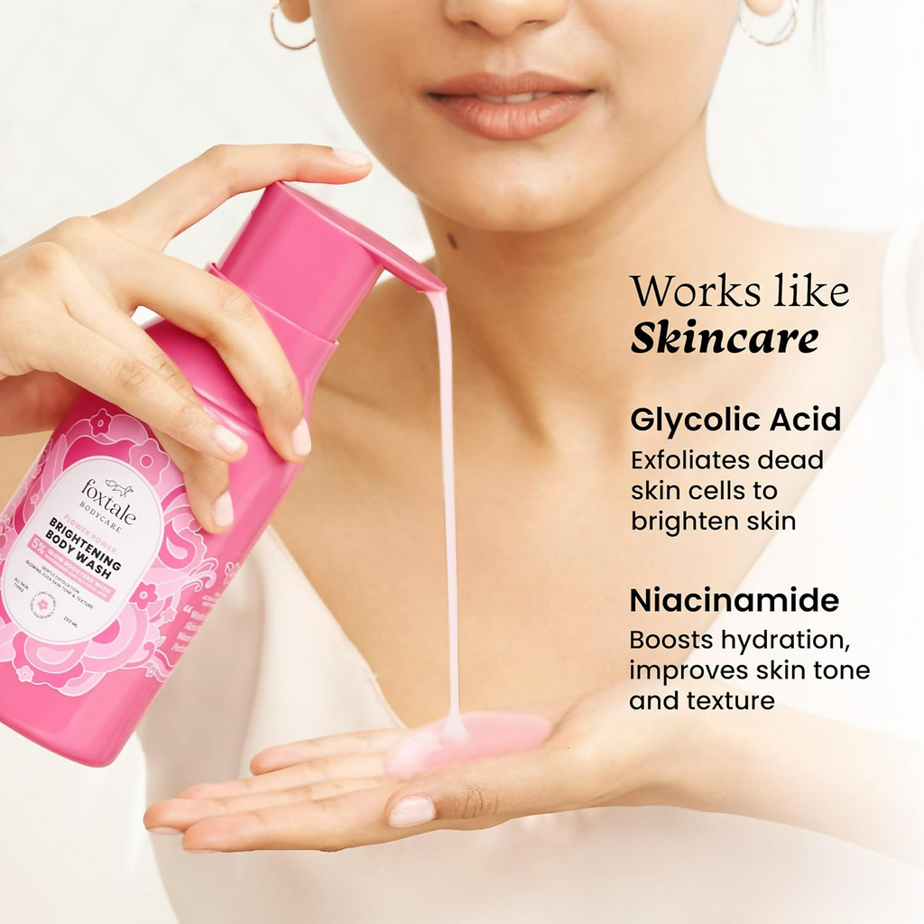 Foxtale Brightening Body Wash Glycolic Acid & Niacinamide For Glowing Skin | Grocsy