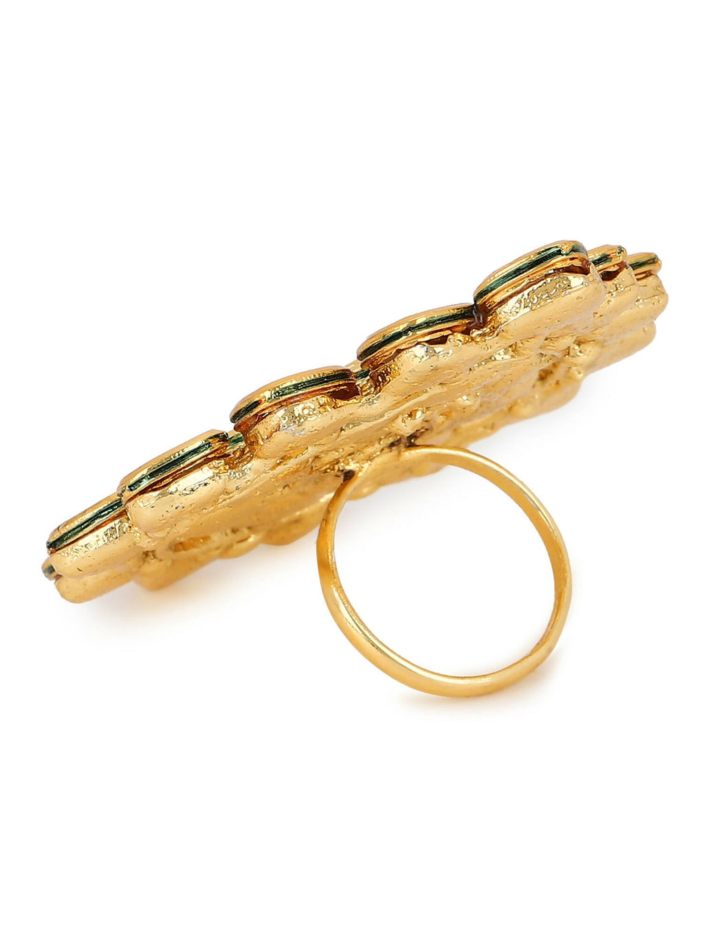 Gold-Polished White Kundan-Studded Adjustable Finger Ring - Ruby Raang | Grocsy