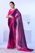Purple Satin Moss Solid Designer & Lace Work Saree - Samaa | Grocsy