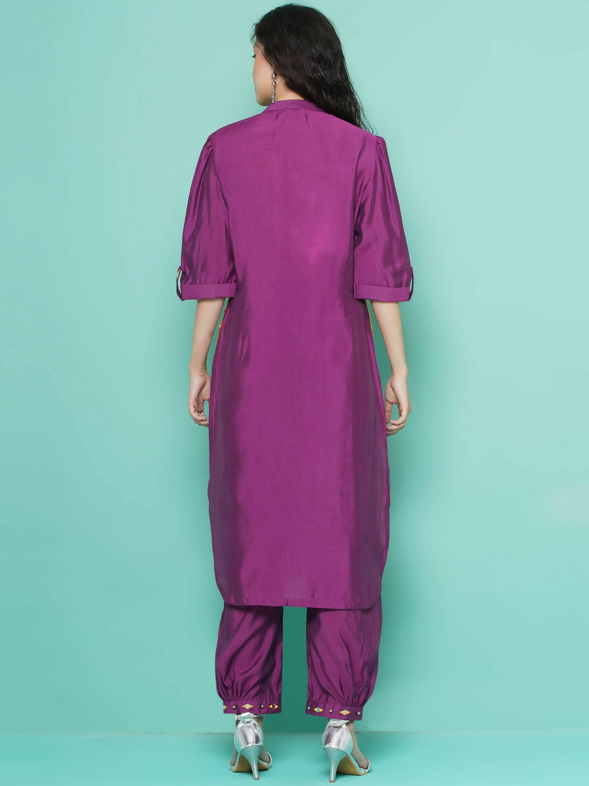 Women Republic Purple Art Silk Embroidered Kurta with Afghani Salwar | Grocsy