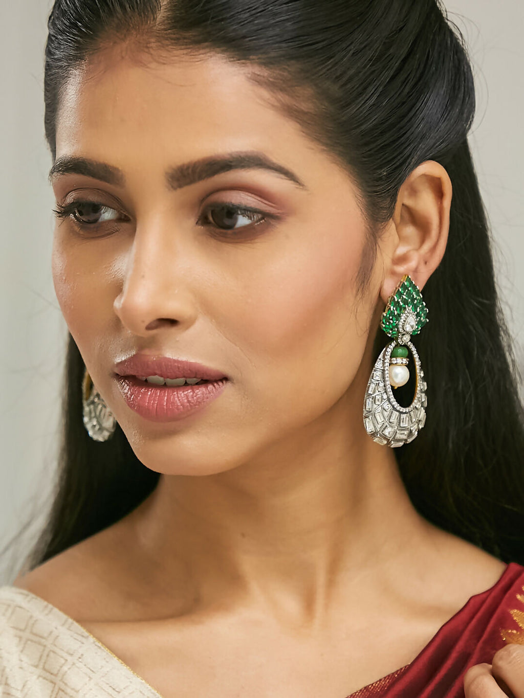 Nuyug 22K Gold-Plated Zircon Studded & Pearl Teardrop Shaped Dangler Earrings | Grocsy